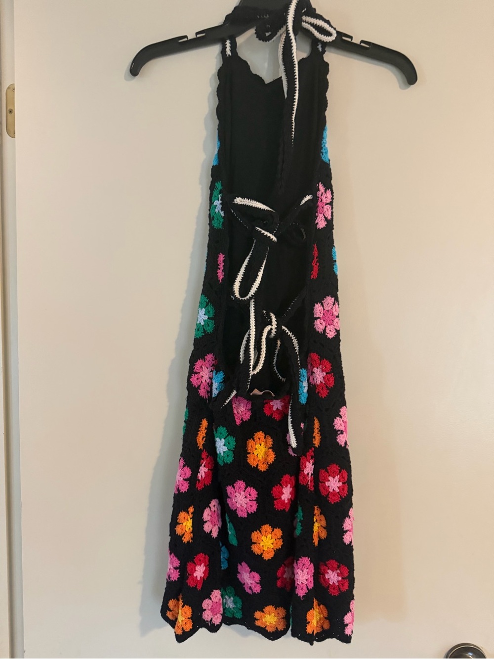 Show Me Your MuMu Black Crochet Halter Mini Dress with Multicolor Flowers - Picture 2 of 3